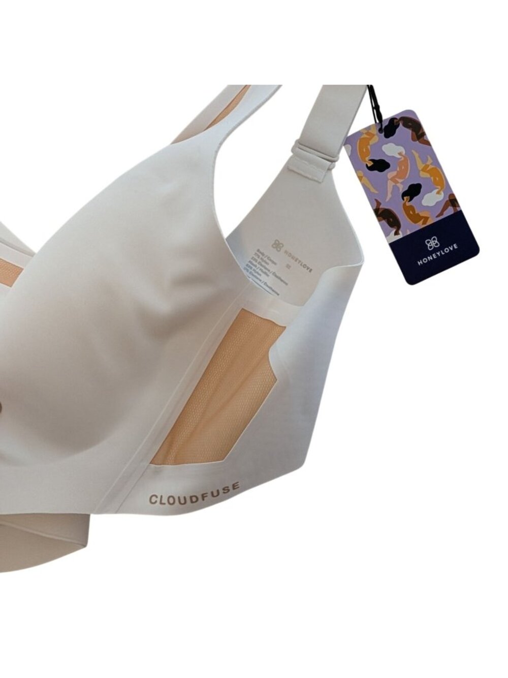 Honeylove CrossFlex Wire-Free White Activity Bra 1X Adjustable Straps & Mesh Pan - Picture 6 of 8